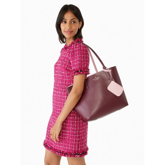 New Kate Spade Ava Reversible Tote with Pouch Double Faced Leather Deep Berry - Picture 4 of 5